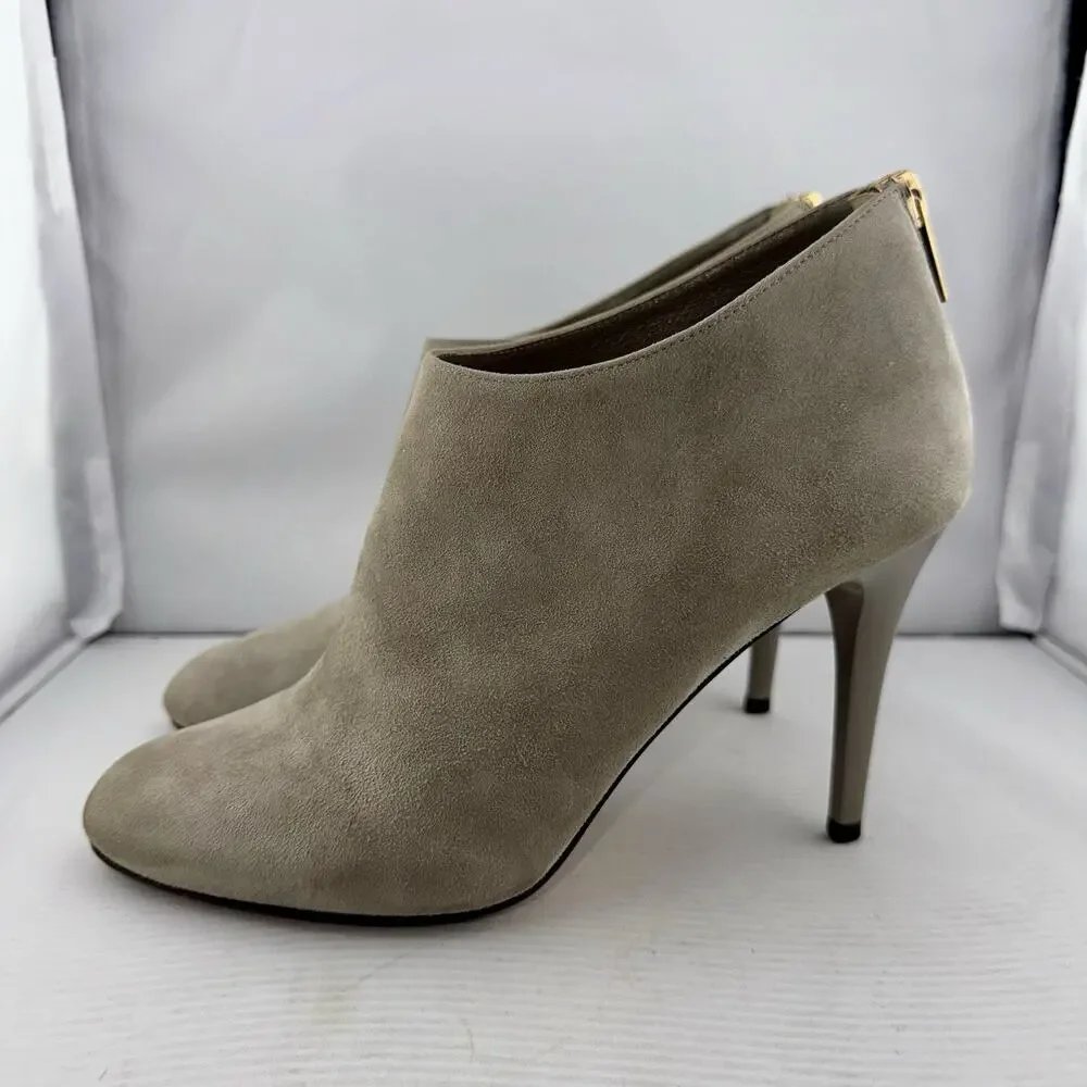 Jimmy Choo Taupe Suede Ankle Booties 37.5 (7.5US) High Heel Stiletto Zip Italy